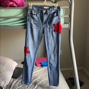denim jeans with red stars